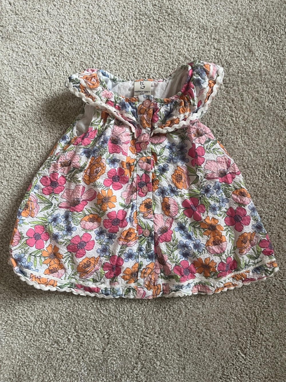 Happy Grey | Floral Ric Rac Trim Top - Pink, Orange & Purple